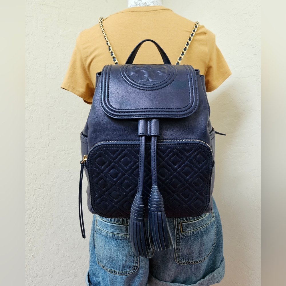 Tory Burch Blue Leather Medium Backpack